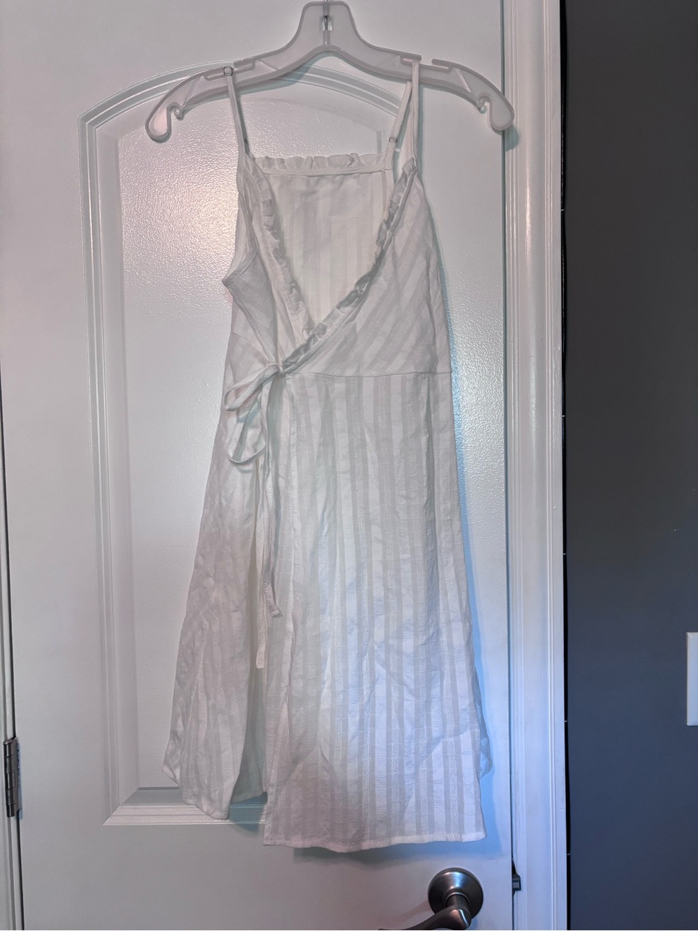 White Striped Wrap Slip Sun Dress Size Medium